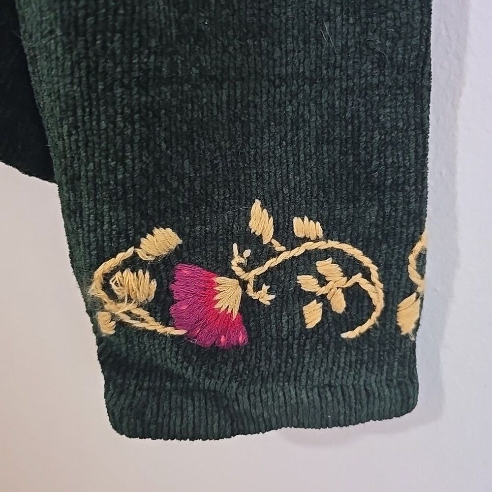 Vintage Fall Cardigan Sweater L Green Chenille Embroidered Zip Christopher Banks - Picture 4 of 9